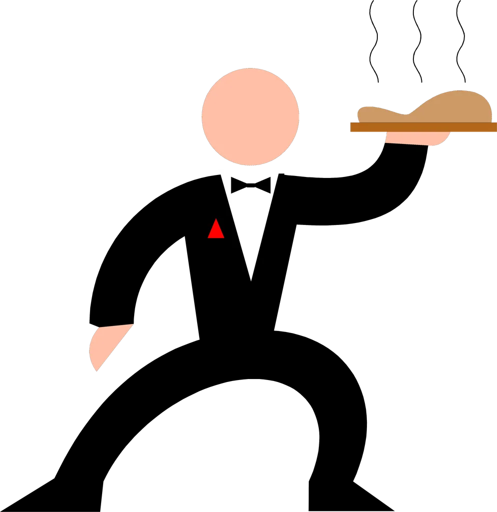 Illustration of a waiter with a tray of food : Free Stock Photo