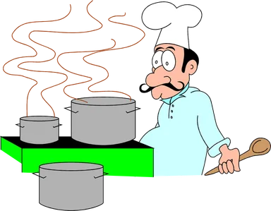 Free Stock Photo: Illustration of a cartoon chef with cooking pots