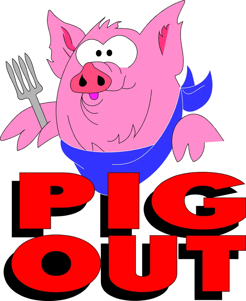 Illustration of a pig and pig out text : Free Stock Photo