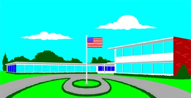 Free Stock Photo: Illustration of a school with a flag outside