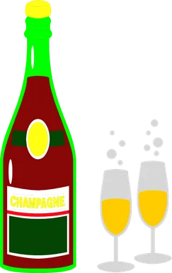 Free Stock Photo: Illustration of a bottle of champagne and two glasses