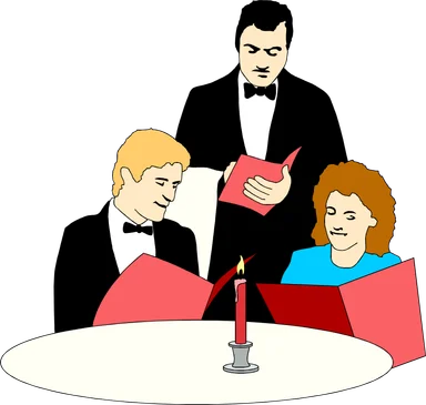 Free Stock Photo: Illustration of a waiter serving a couple at a fancy dinner