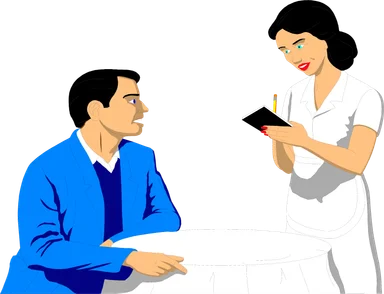 Free Stock Photo: Illustration of a waitress taking an order from a man