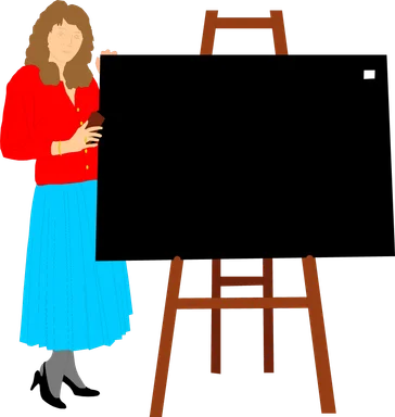 Free Stock Photo: Illustration of a teacher with a blank black chart