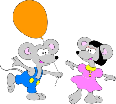 Free Stock Photo: Illustration of dancing mice with an orange balloon