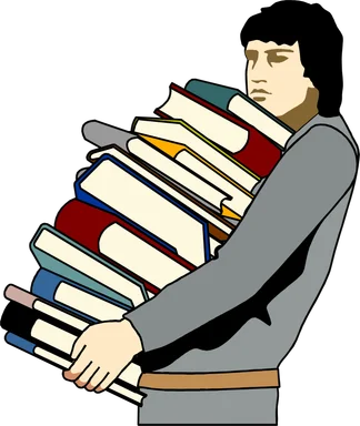 Free Stock Photo: Illustration of a young man carrying a stack of books