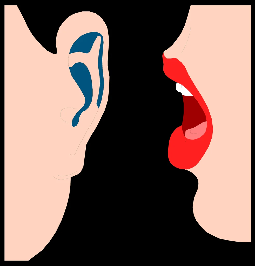 Illustration of lips whispering into an ear : Free Stock Photo