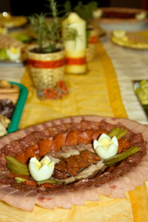 Salami and other food on a table : Free Stock Photo