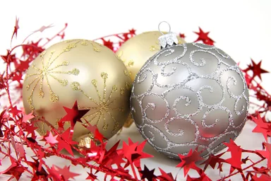 Free Stock Photo: Gold and silver Christmas ornaments