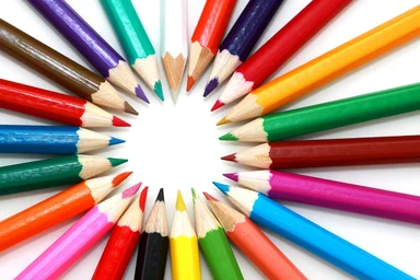 Free Stock Photo: Colored pencils in a circle isolated on a white background