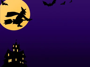 Free Stock Photo: A Halloween background with a witch, bats and a haunted house