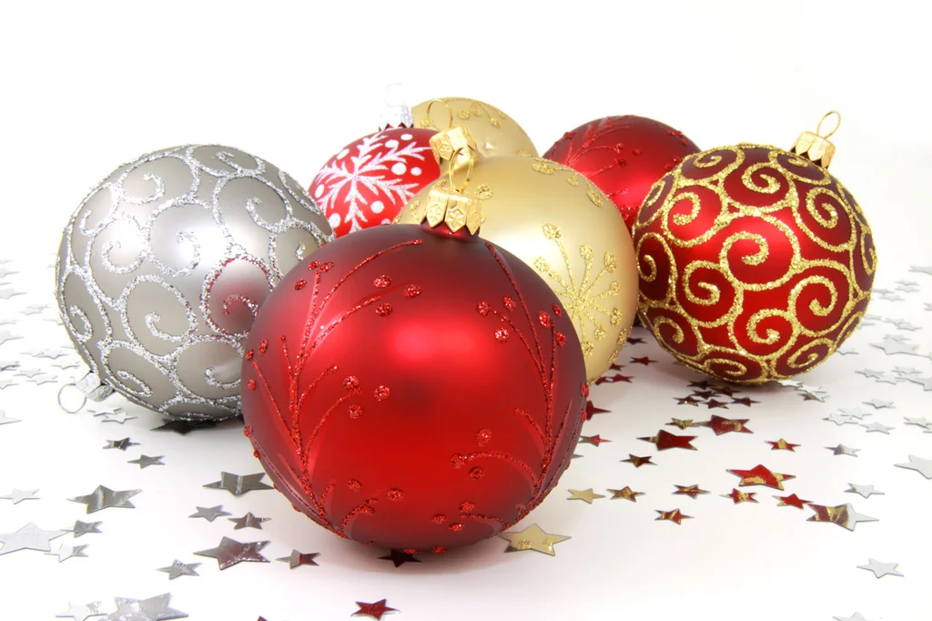 Christmas ornaments with silver stars on a white floor : Free Stock Photo