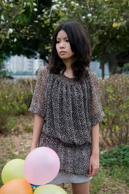 Free Stock Photo: A beautiful Chinese girl posing outdoors with balloons