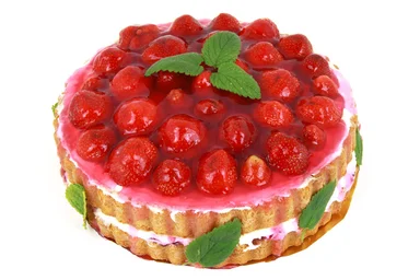 Free Stock Photo: A strawberry cake isolated on a white background