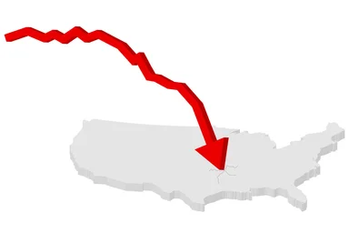 Free Stock Photo: Falling graph with a map of the United States