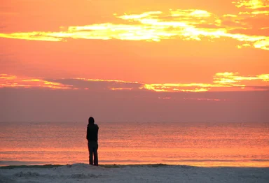 Free Stock Photo: A person watching the sunset on a beach