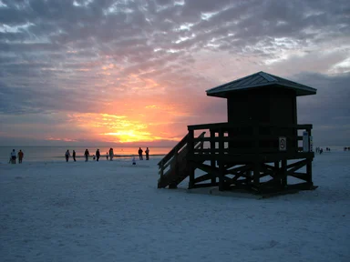 Free Stock Photo: A lifeguard station on the beach at sunset