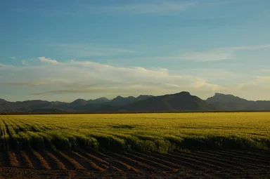 Free Stock Photo: Farm fields with mountains in the background landscape
